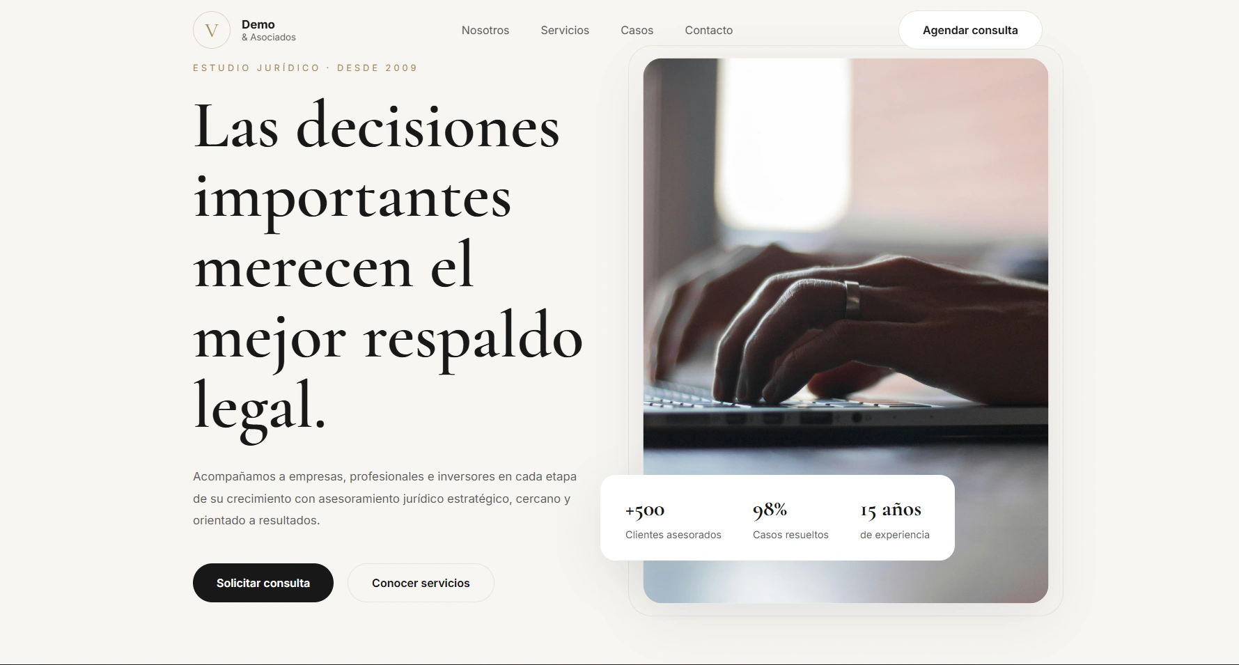 Preview de landing para estudio jurídico