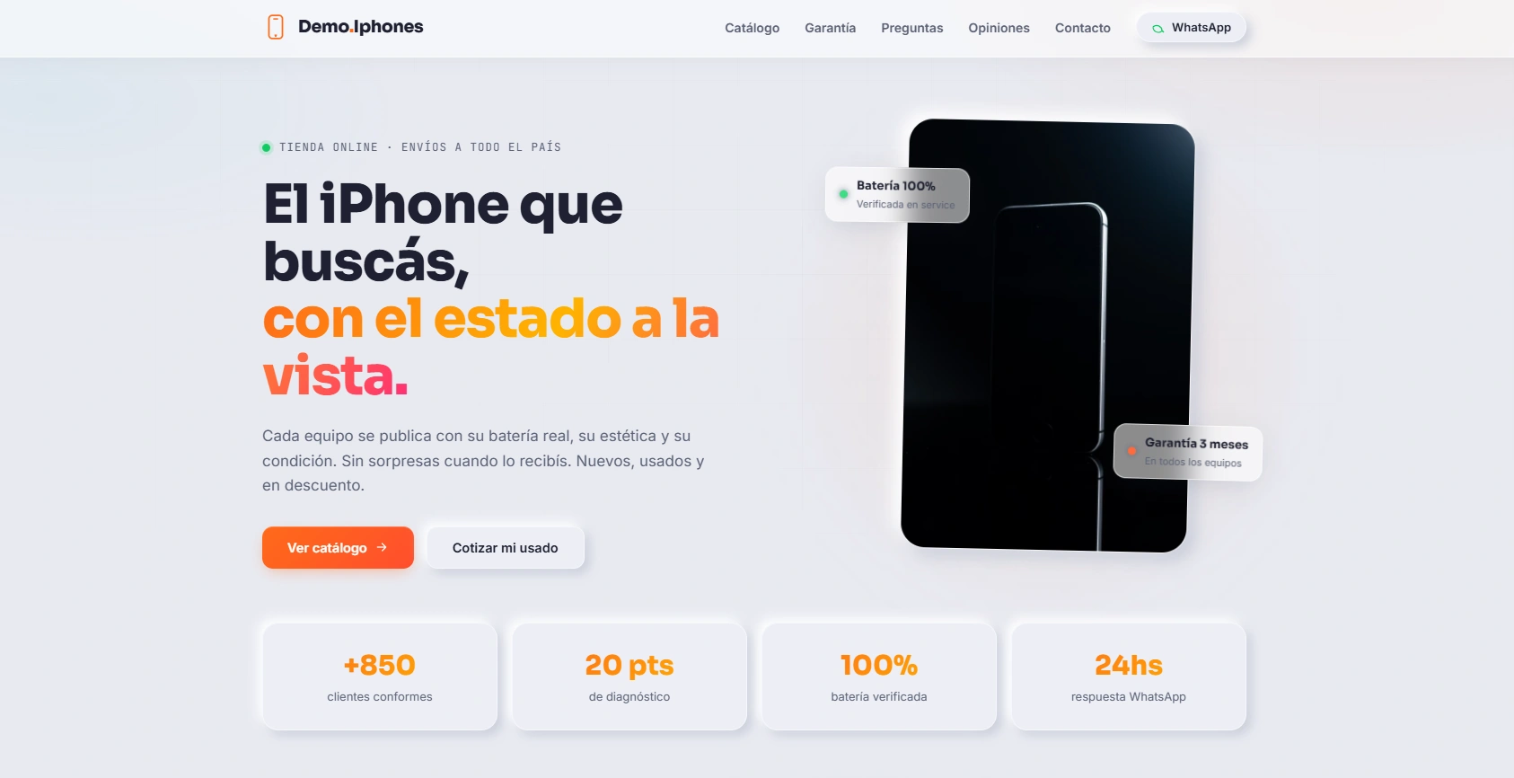 Preview de demo para tienda de celulares