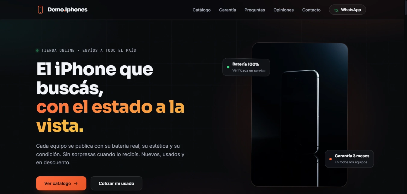 Preview alternativo de demo para tienda de celulares